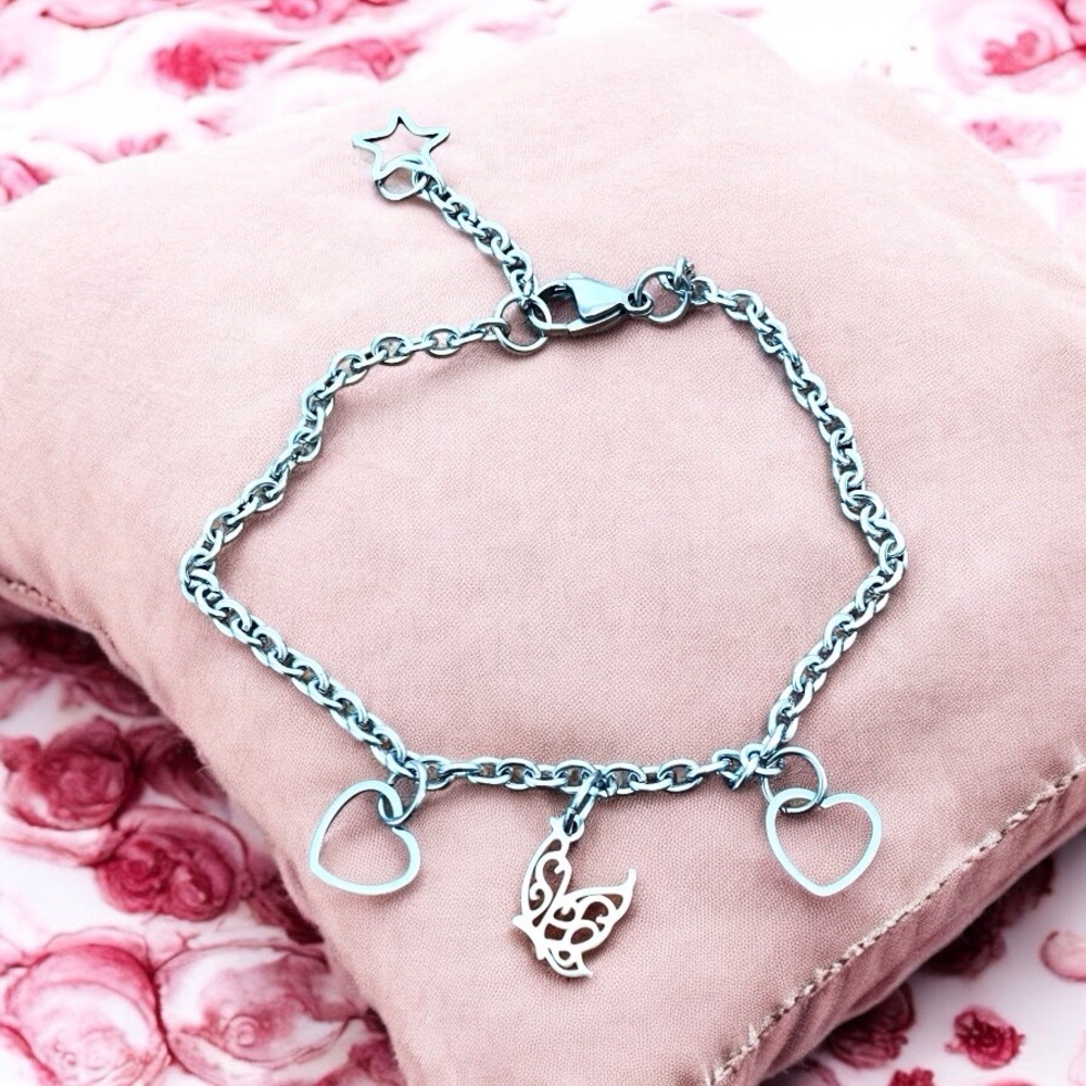 🆕 Butterfly Hearts and Stars Anklet Stainless Steel